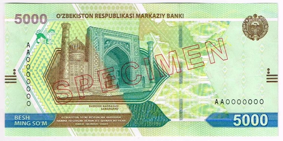 Uzbekistan 5000 Som 2021 UNC P-88s SPECIMEN